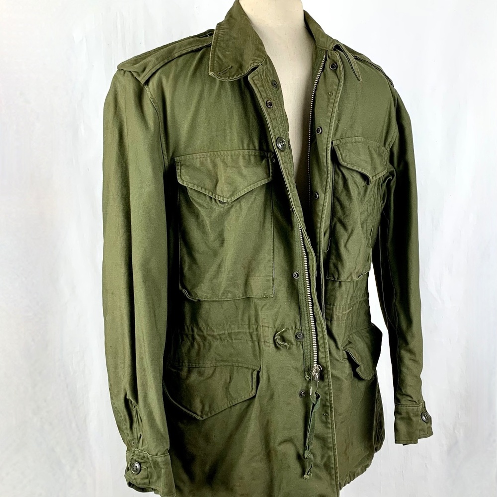 Vintage 1958 Army Military Field Coat SR Green Southern Athletic Sateen Cotton